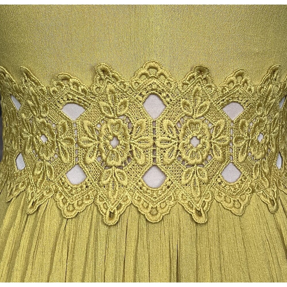 Lulus This is Love Lace Maxi Dress Women's Small Yellow Crochet Trim Deep V Neck - Picture 6 of 12